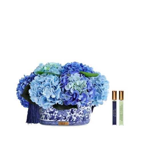Аромадифузор Cote Noire Flower Oriental Шинуазрі Гортензії блакитні у блакитній вазі золото 2 парфуми