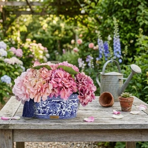 Аромадиффузор Cote Noire Flower Oriental Шинуазри Гортензии розовые в голубой вазе золото 2 парфюма