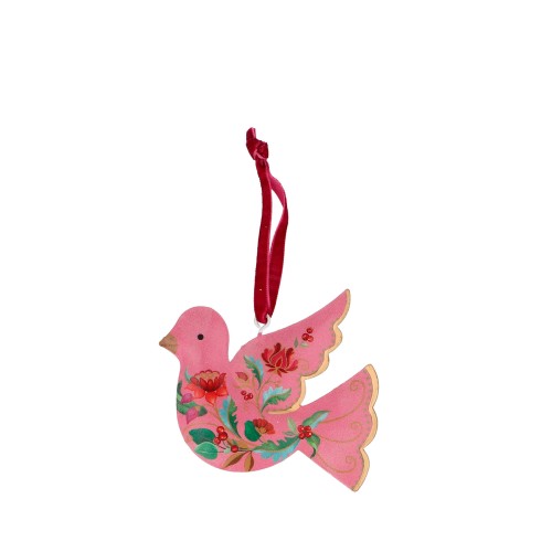 Елочная игрушка Gisela Graham Floribunda Птичка розовая металлическая В8
