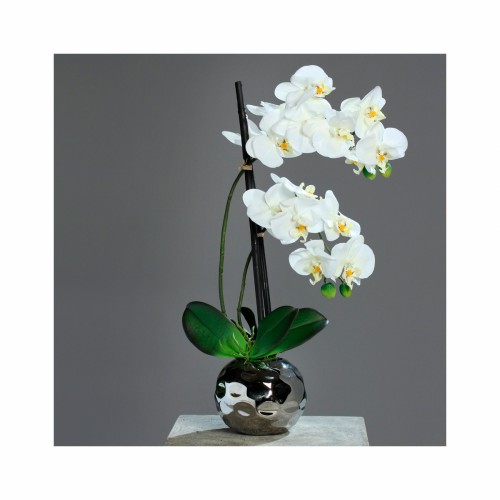 Искусственный вазон ZELENA Орхидея Фреш в керамическом горшке кремовая В50