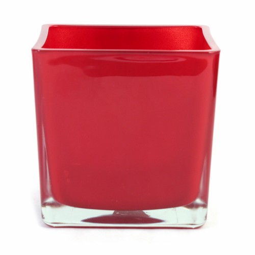 Стеклянная ваза ZELENA Куб Х красная 14х14х14